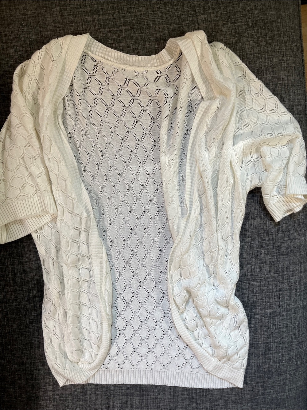 Lightweight Open-Knit Short Sleeve Cardigan in white
